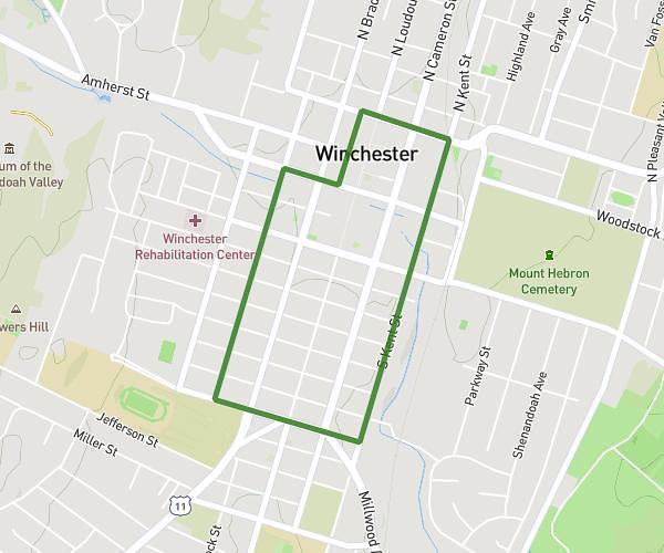 Downtown Winchester,  VA 3.25 mi Block Long Run