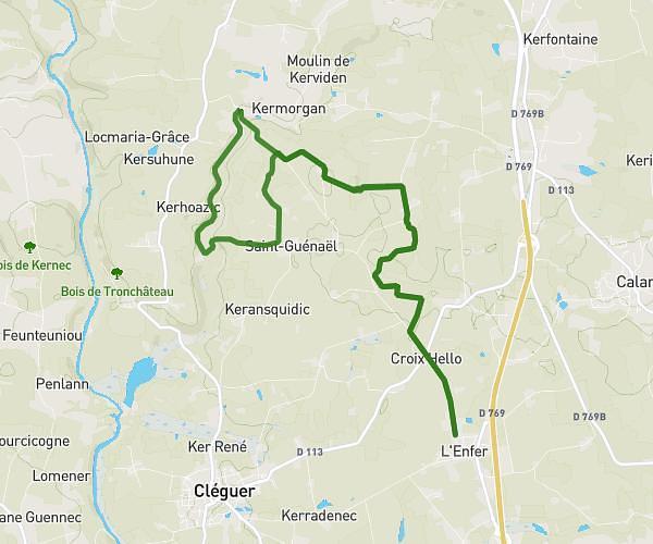 Plus de 15 km Croix Hello Loguenerc'h Moulin St Guénaël Coët Guillerm