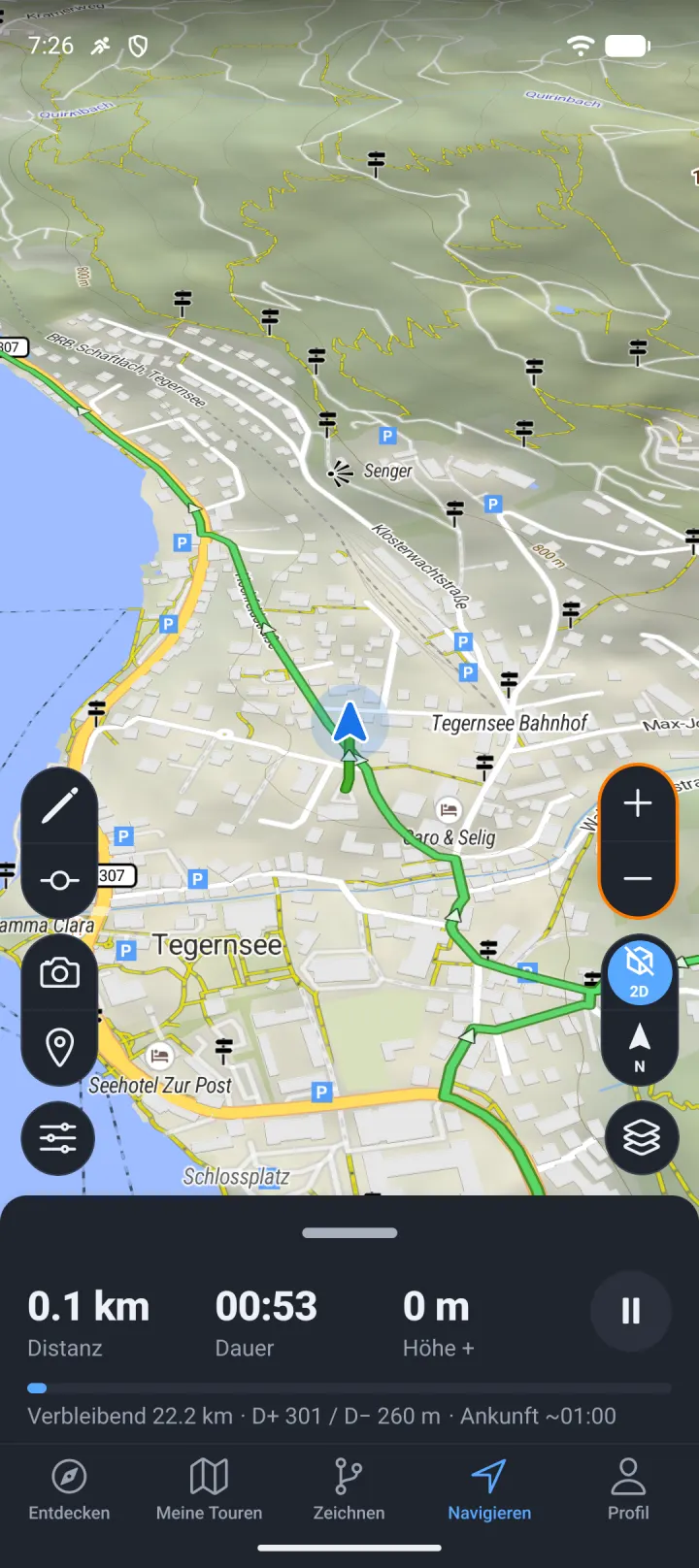 Eine in der MapPlanner-App gezeichnete Route