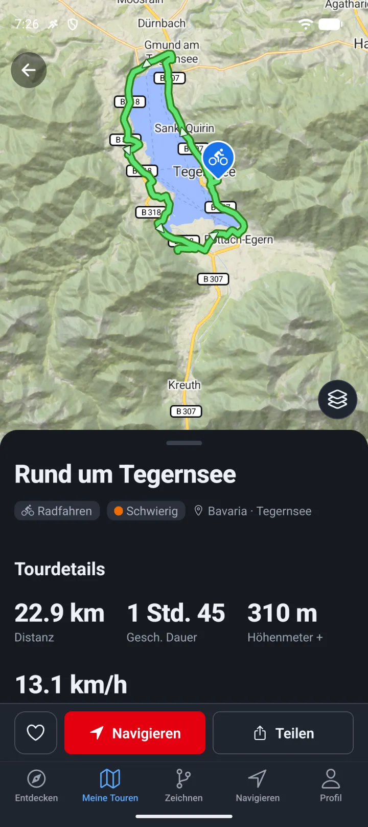 Eine Routenseite mit ihren Statistiken