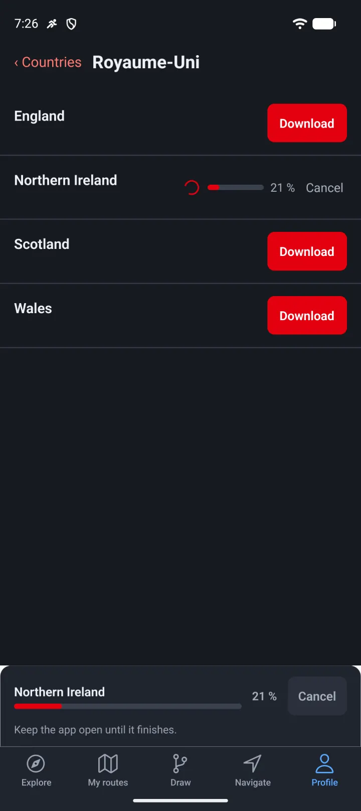 Regions downloaded for offline use