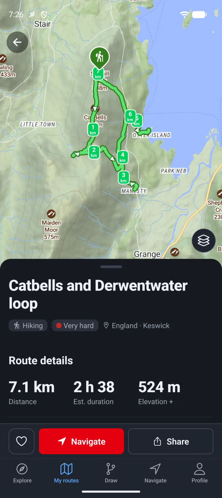 A route page with its statistics