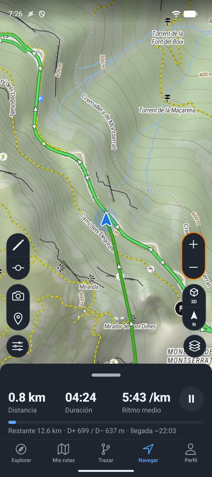 Una ruta trazada en la app de MapPlanner