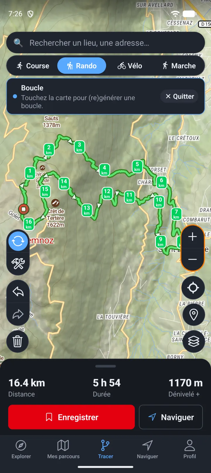 Boucle générée depuis un point de départ