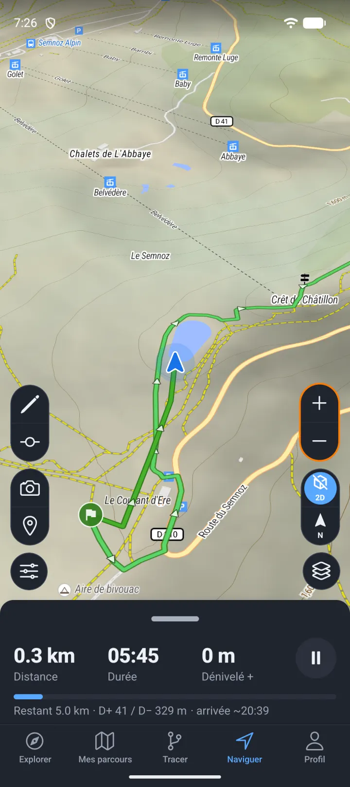 Un parcours tracé dans l'application MapPlanner