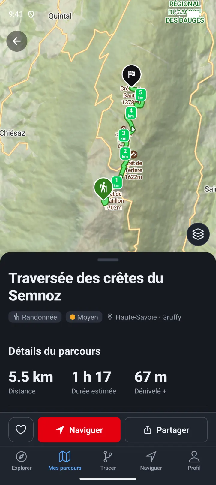 Fiche d'un parcours avec ses statistiques