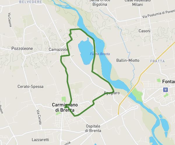 Percorso  9 Km senza deviazione Marcia 2026 Carmignano di Brenta